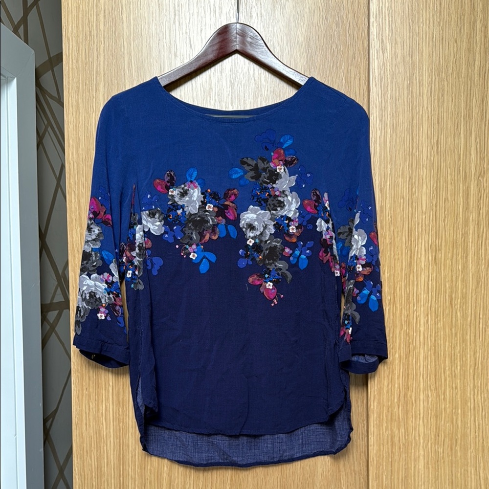 Joules Blue Boxy 3/4 Sleeve Blouse